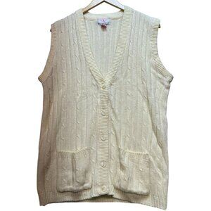 Vintage American Weekend Women's Cardigan Sweater Vest Cable Knit Size L Cream